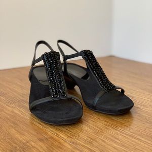 Anne Klein Black Wedge Sandals Size 7.5